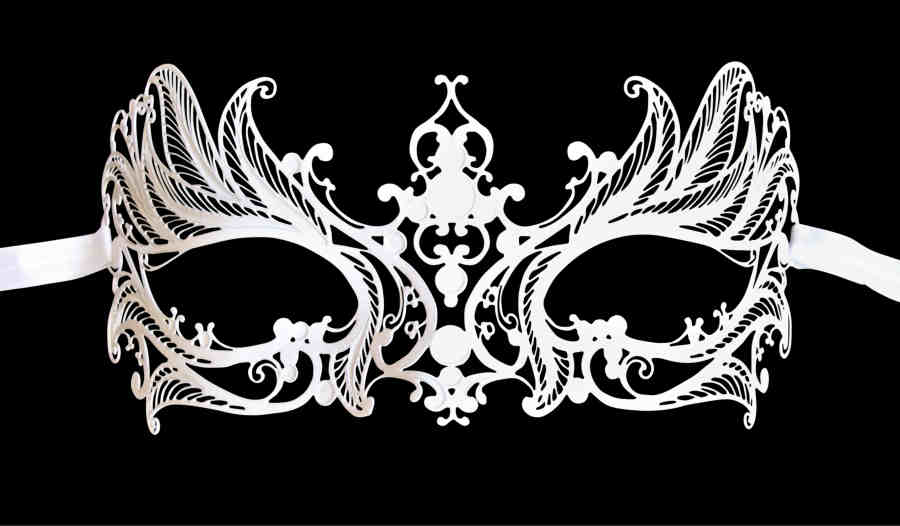 White Venetian Mask Ladies Filigree Metal 'Contessa' - Click Image to Close
