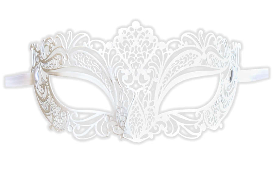 White Venetian Mask Ladies Filigree Metal 'Doriana' - Click Image to Close