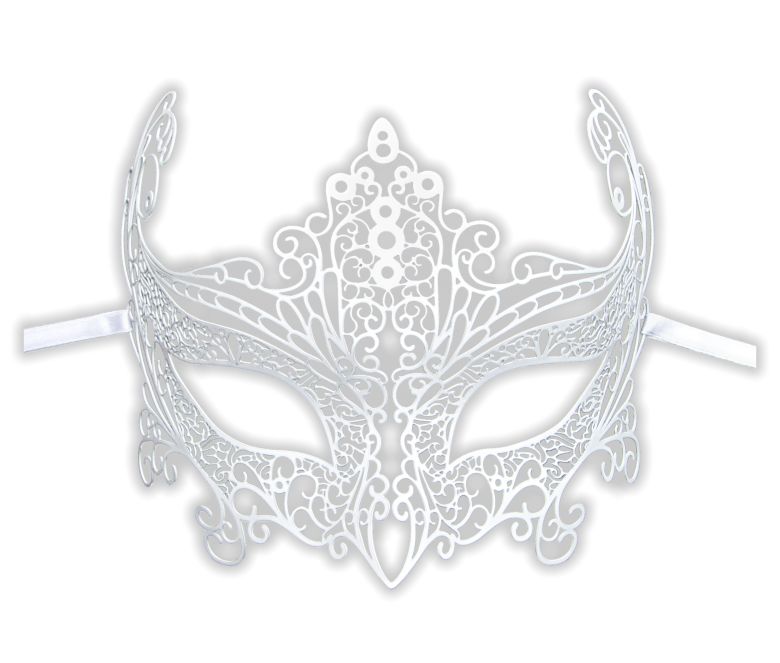 White Wedding Mask Filigree Metal - Click Image to Close